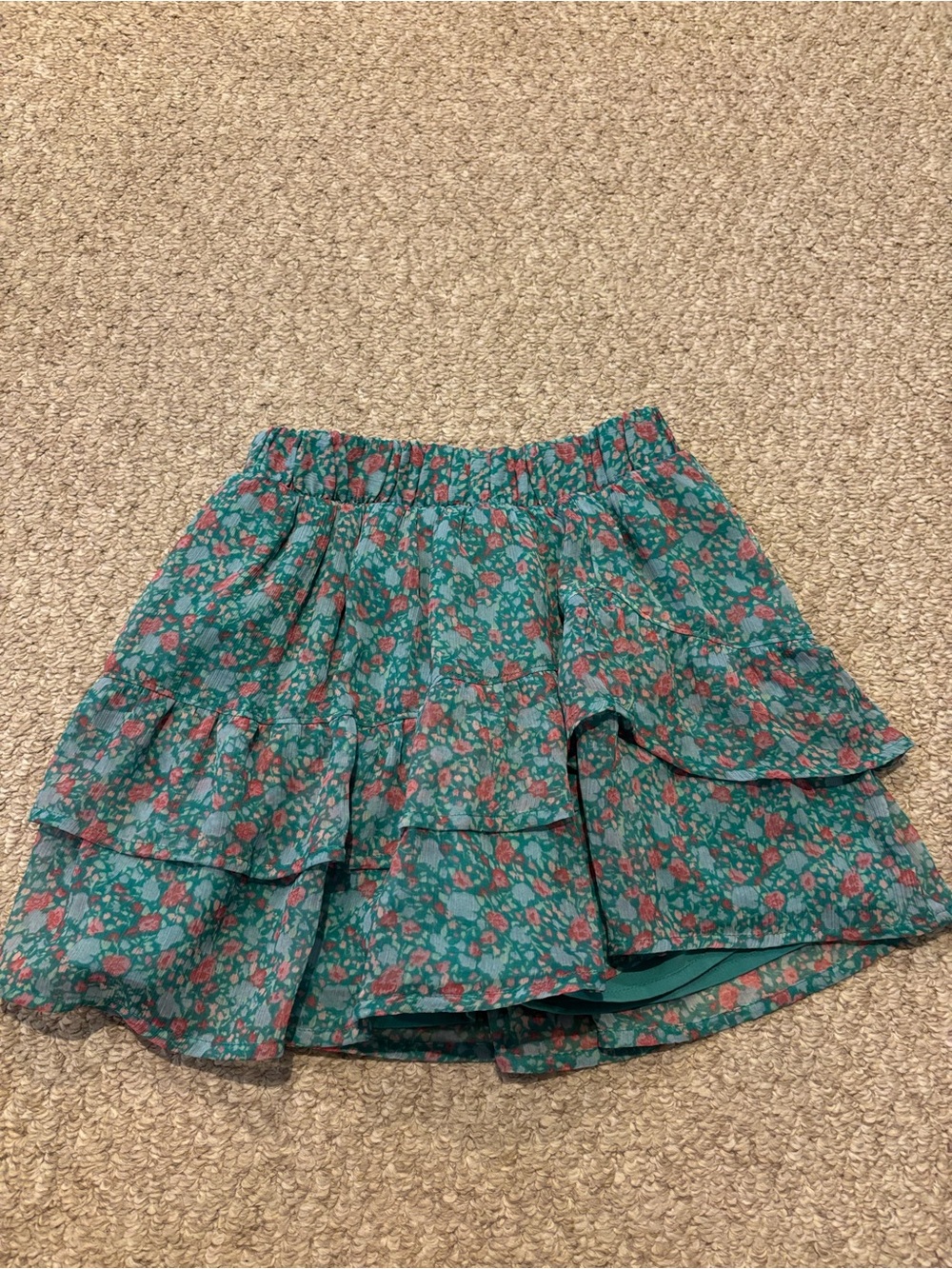 Floral Tiered skort in Teal with Pink Accents